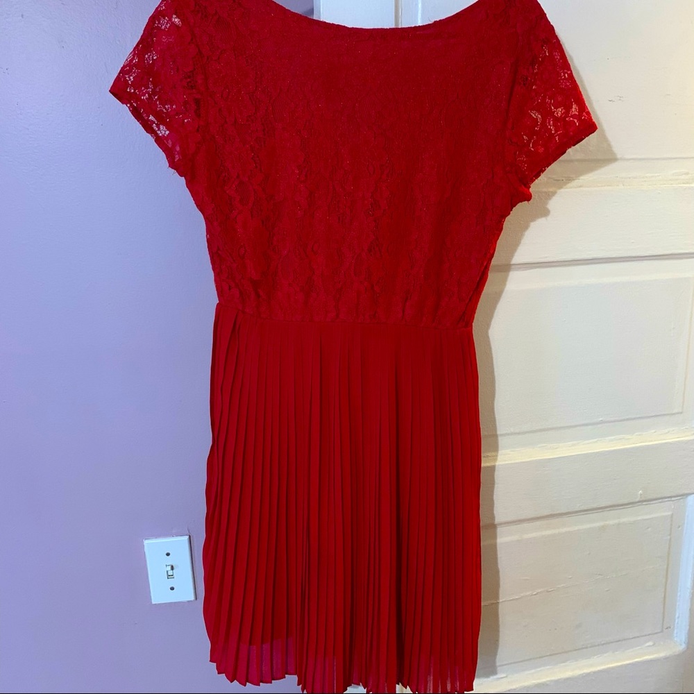Hi Neck Red Lace Dress